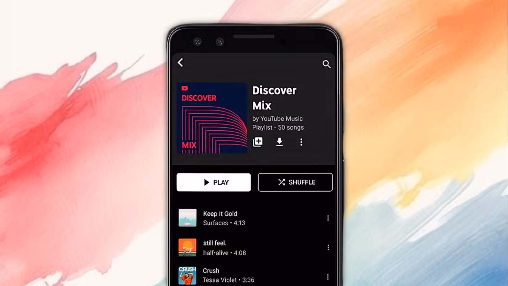 Phones showing a playlist on YouTube Music