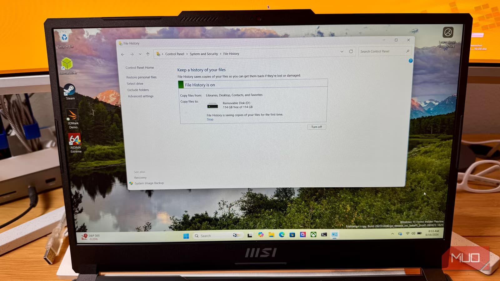 Windows File History is off by default. Turn it on now.