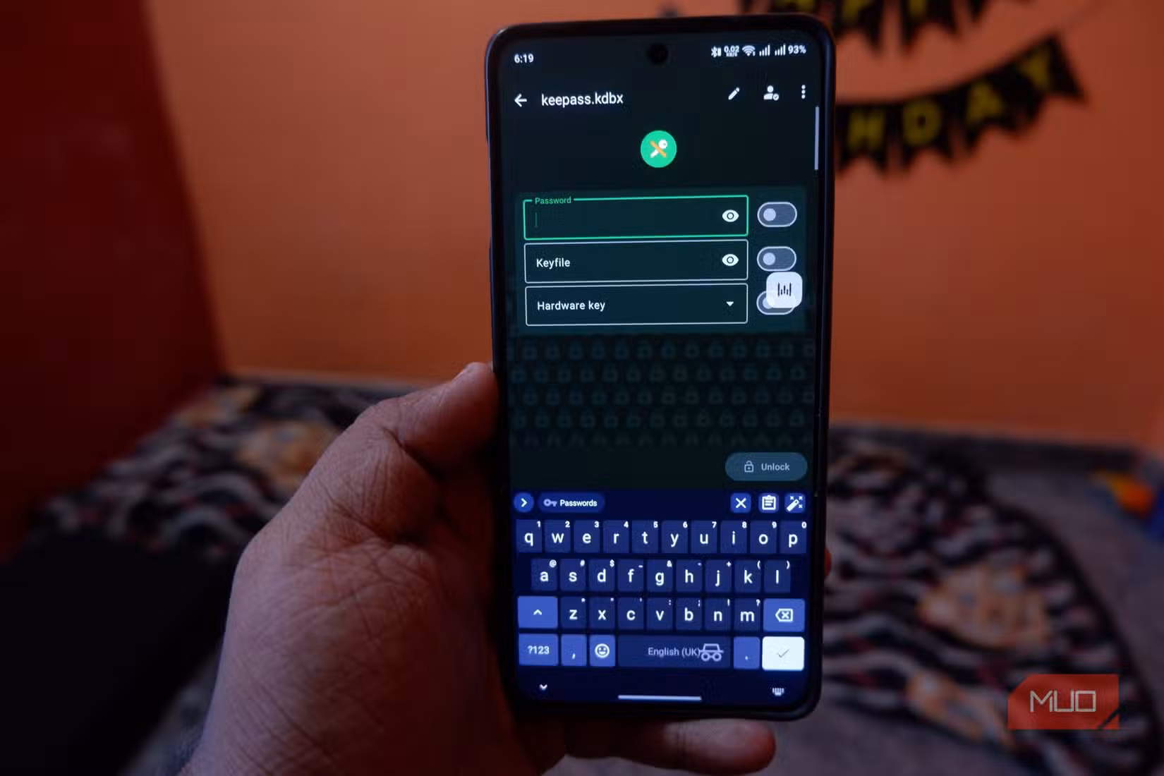 the KeePassDX app showing the login interface