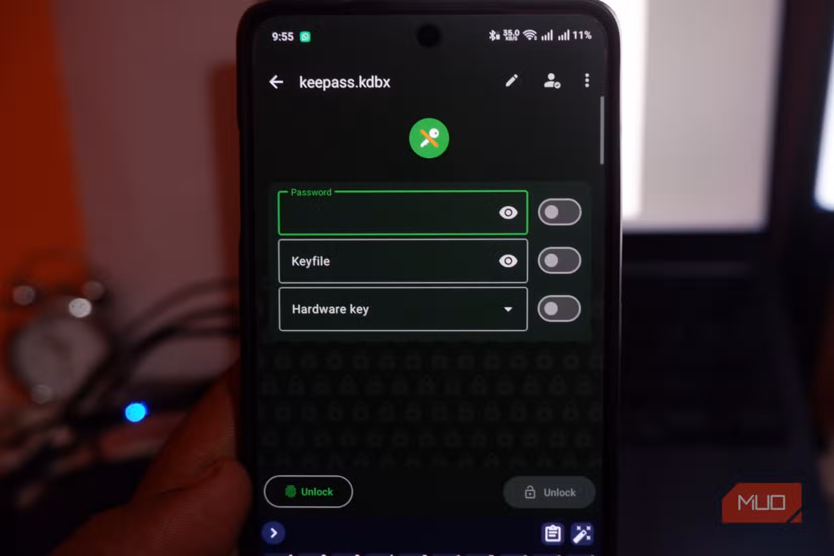 KeePassDX app showing the login interface again