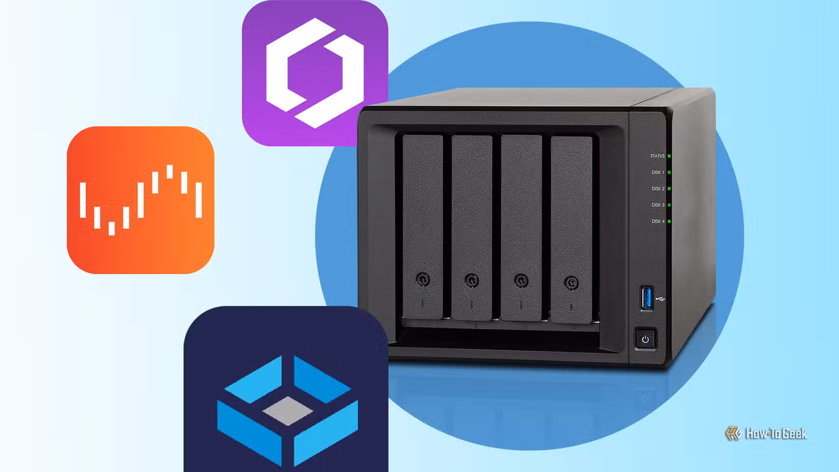 A NAS server surrounded by logos of alternative NAS operating systems, including TrueNAS, Unraid, and HexOS.