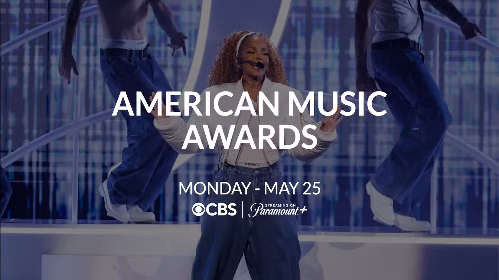 Screenshot of American Music Awards announcement feat. Janet Jackson singing in the background.