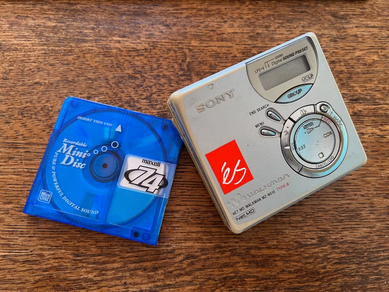 A MiniDisc and a portable player.