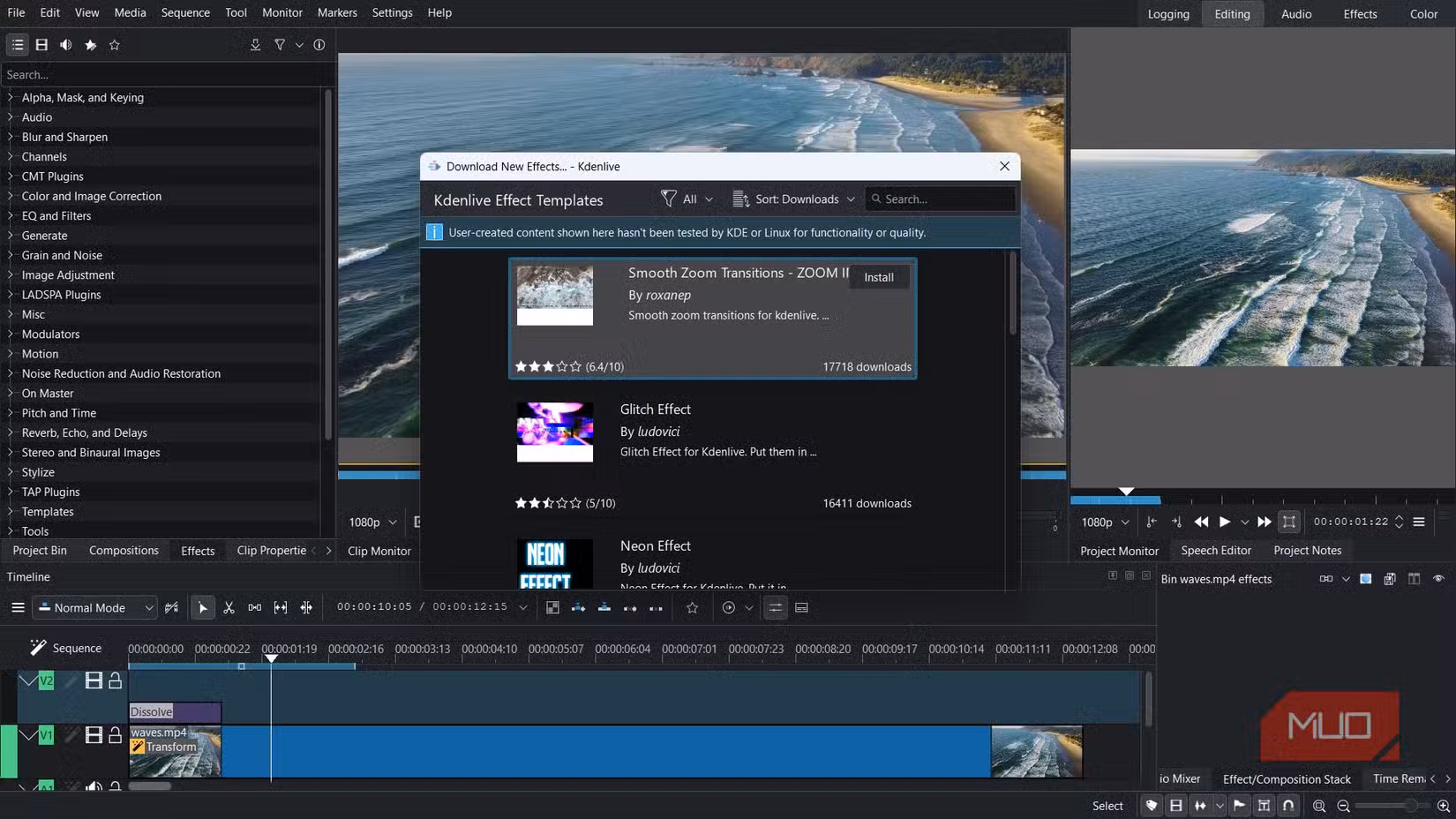 Downloading additonal effects in Kdenlive