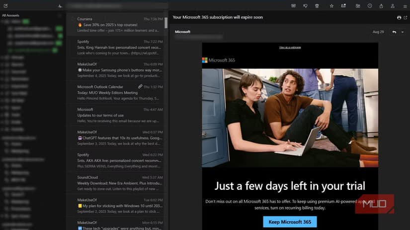 Mail open in Mailspring with dark mode