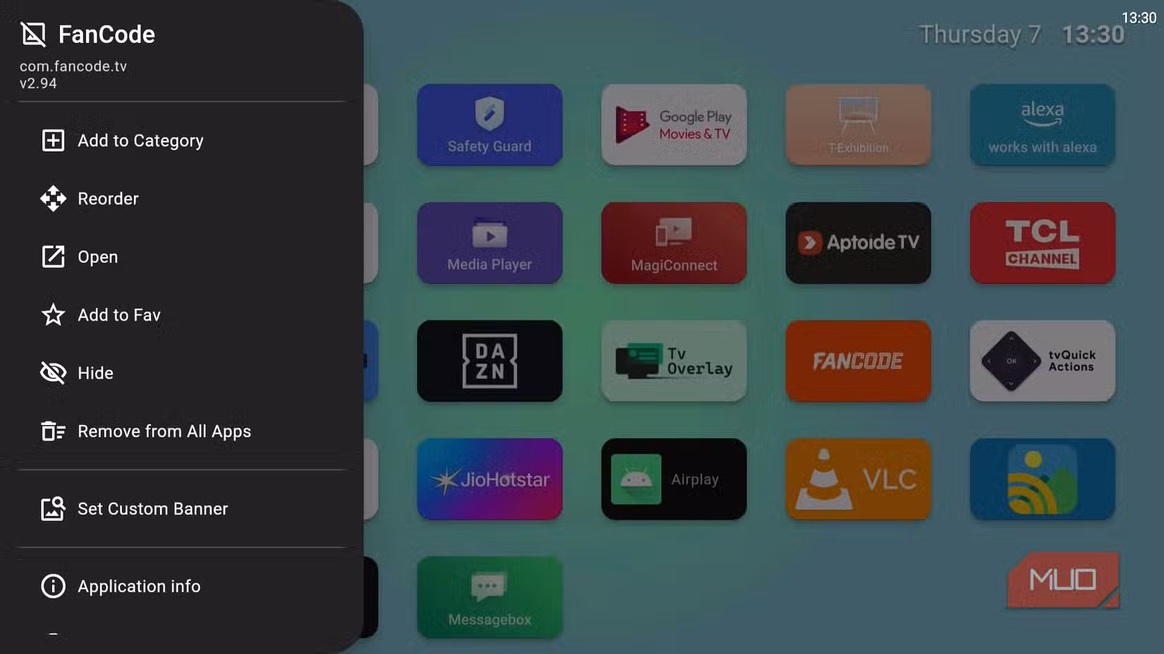 Arc Launcher app options on TV