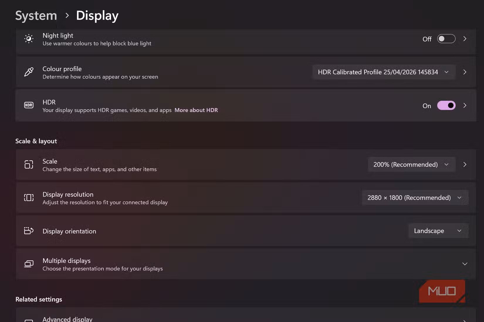 Display scaling settings in Windows 11