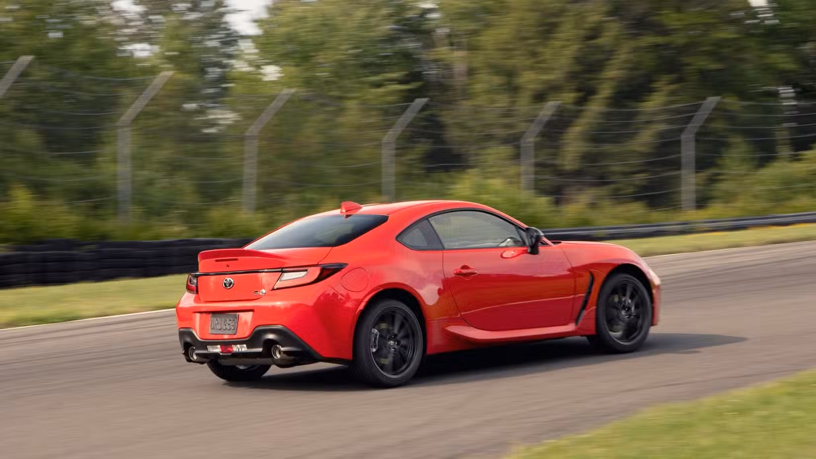 Rear 3/4 action shot of a 2022 Toyota GR86