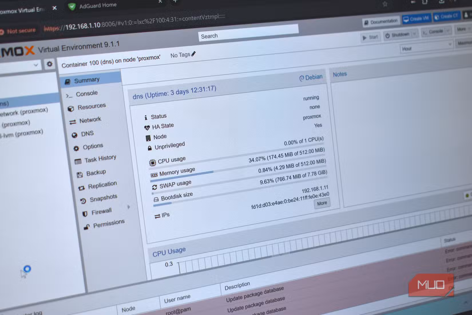 proxmox server uptime with stats.