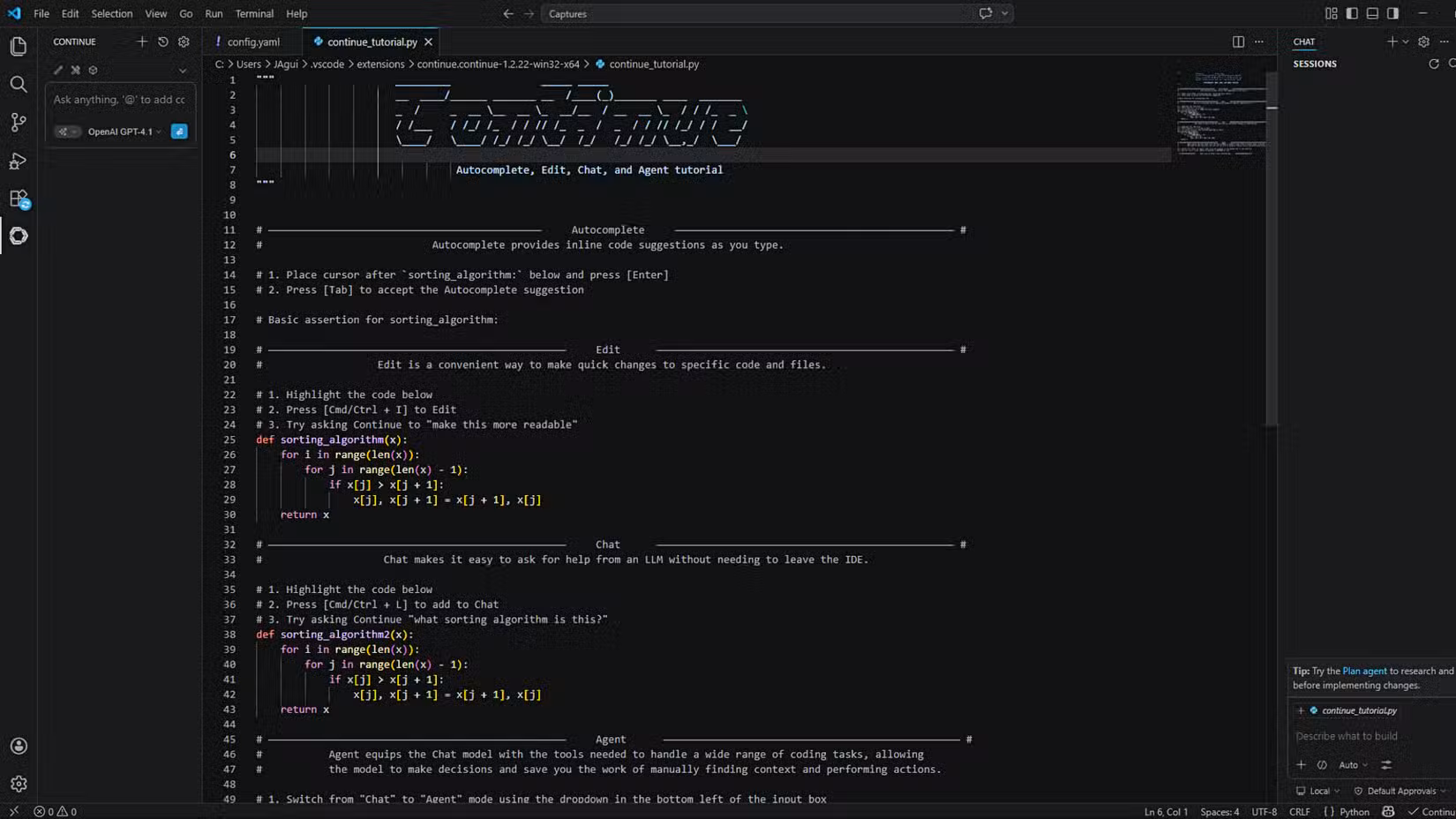 VS Code with Continue on the screen