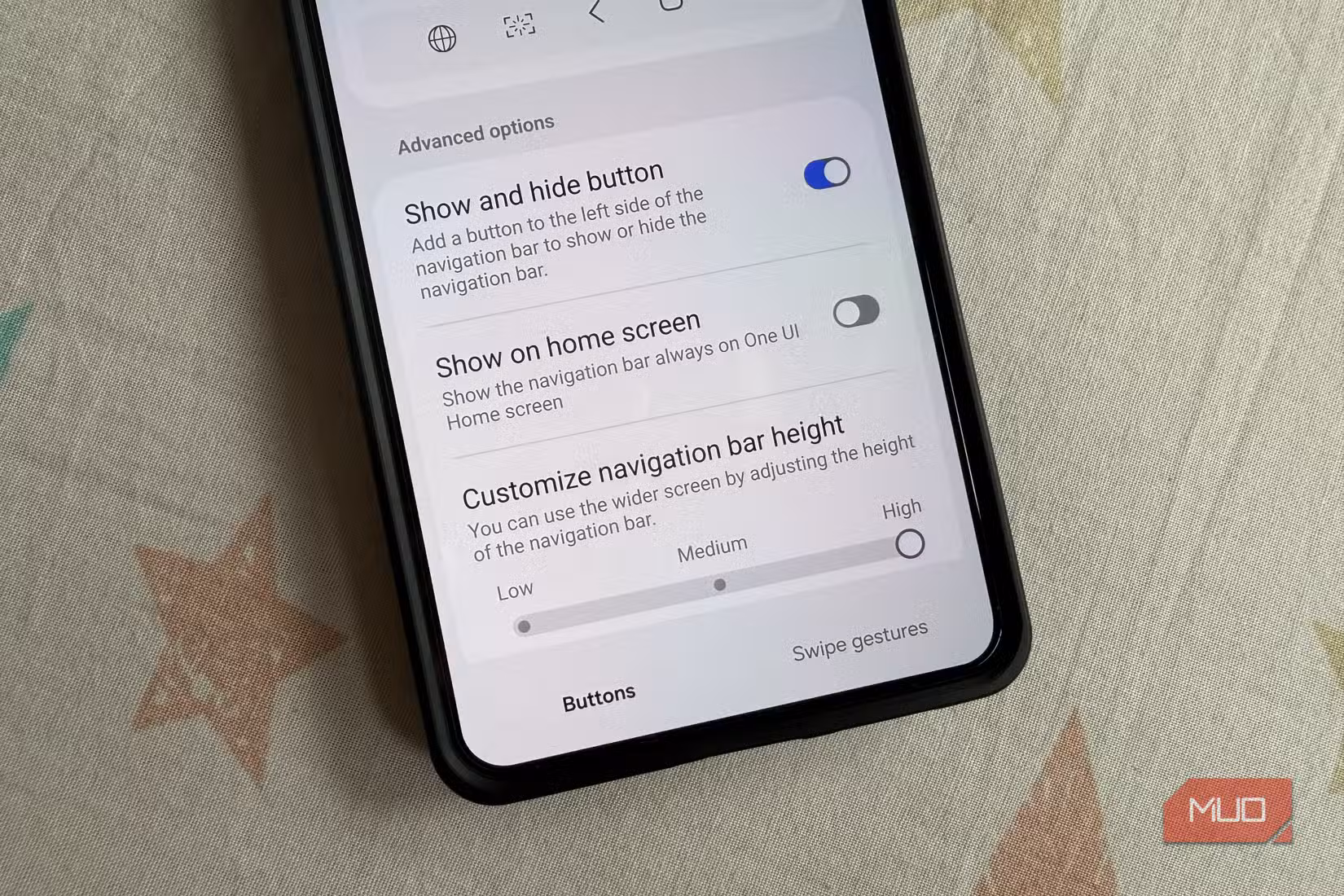 NavStar advanced options on Galaxy phone