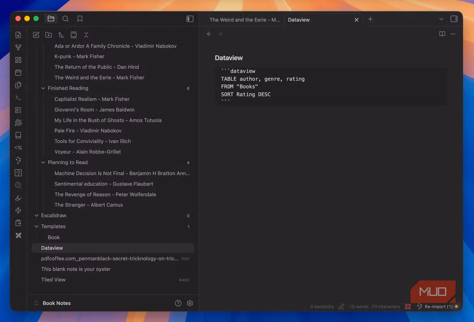 Dataview plugin note in Obsidian