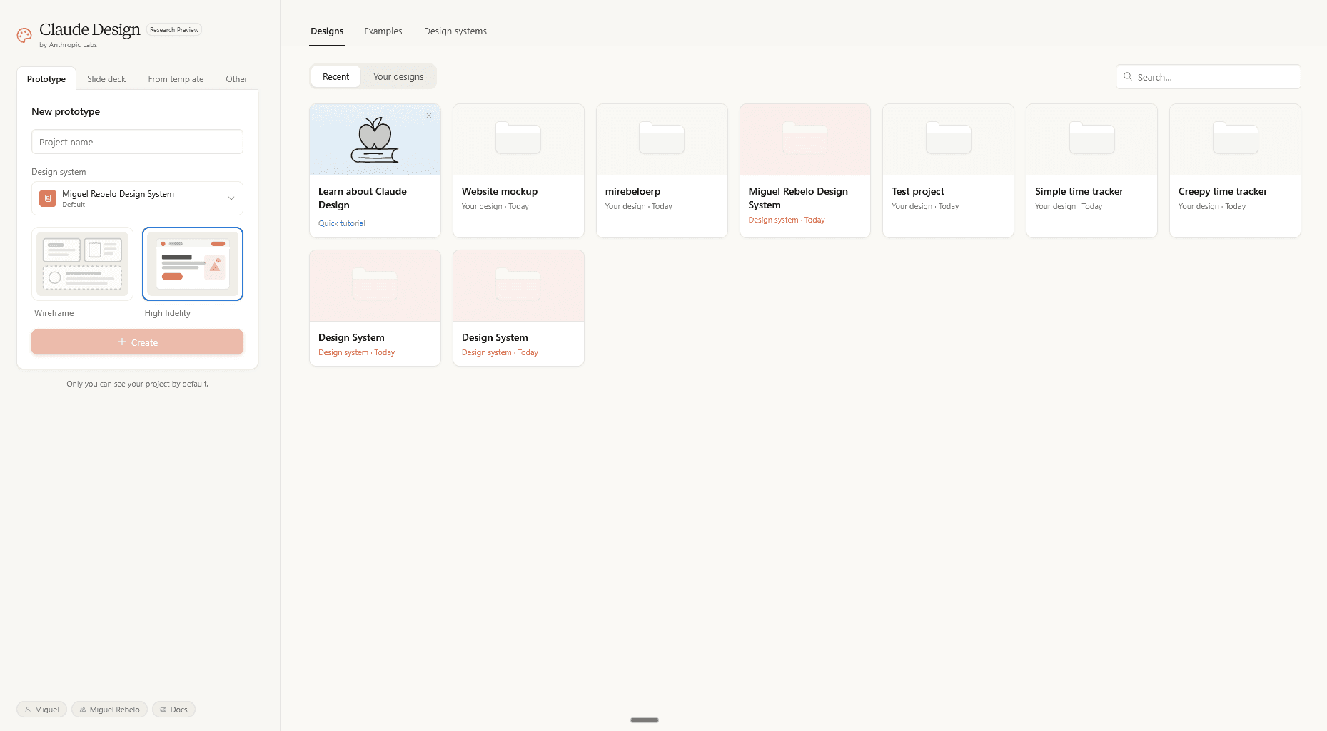 The Claude Design dashboard