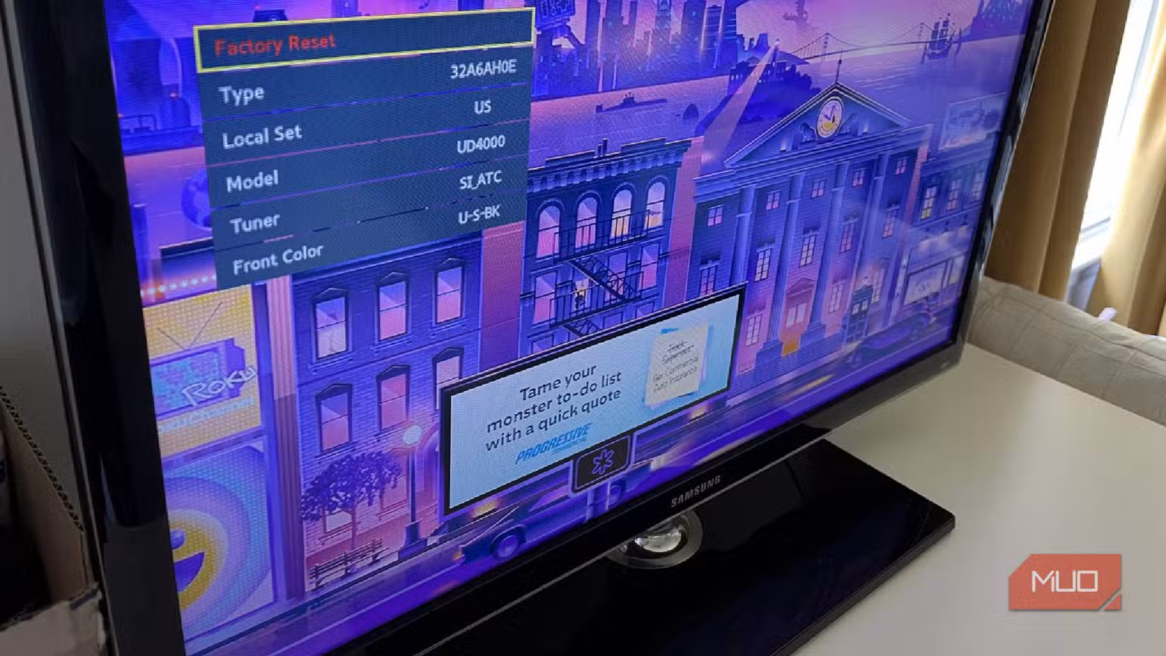 The factory reset option in the Samsung TV secret menu