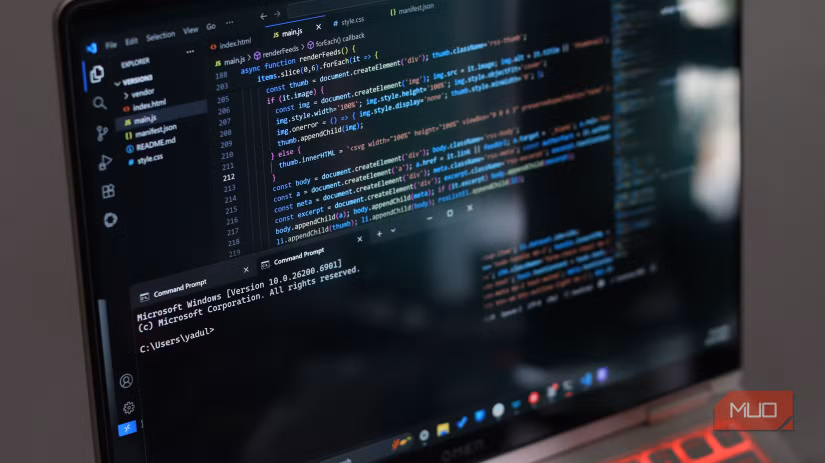 VS Code and Command Prompt open on Windows 11.