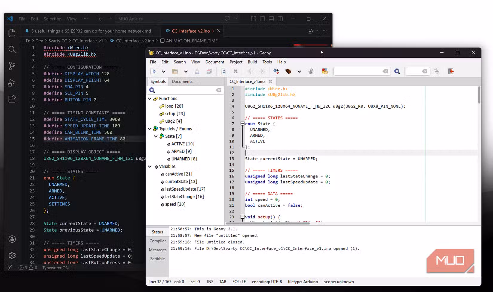 Geany running on Windows 11 with VS Code.
