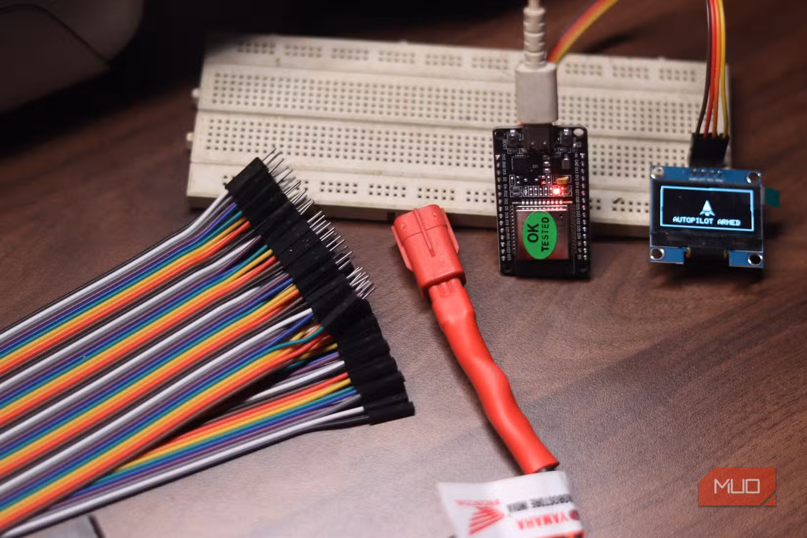 ESP32 with OLED display and breadboard.