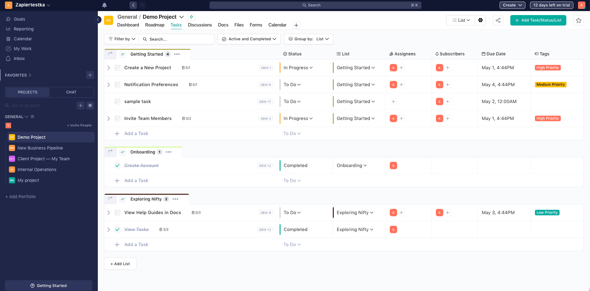 Nifty, our pick for the best project management software for Notion lovers