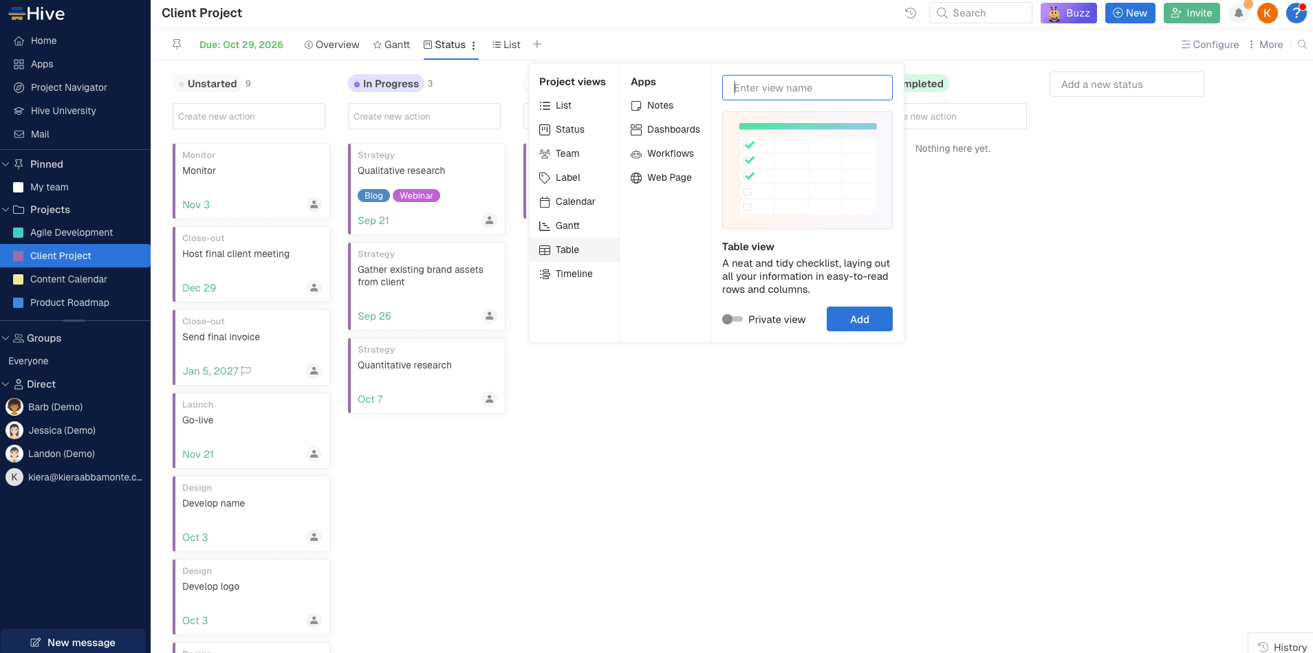 Hive, our pick for the best project management software for customized views