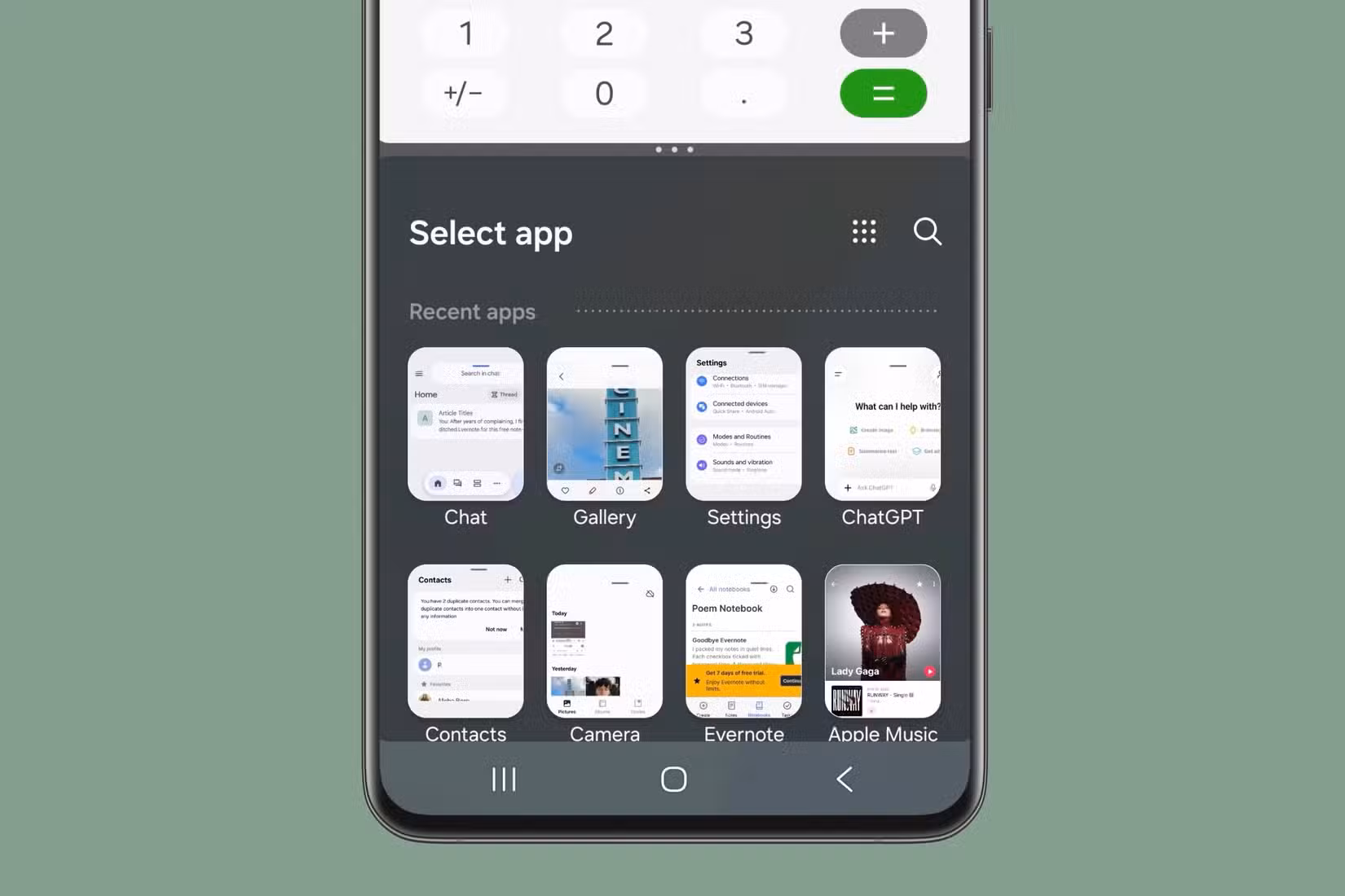 Select the app you want to also see in split-screen view on an Android device.