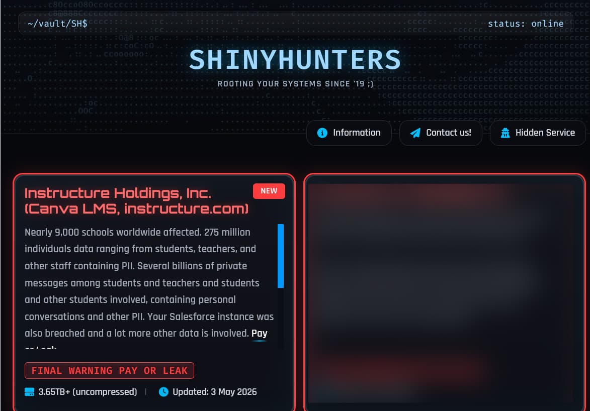 Instructure listed on ShinyHunters data extortion site