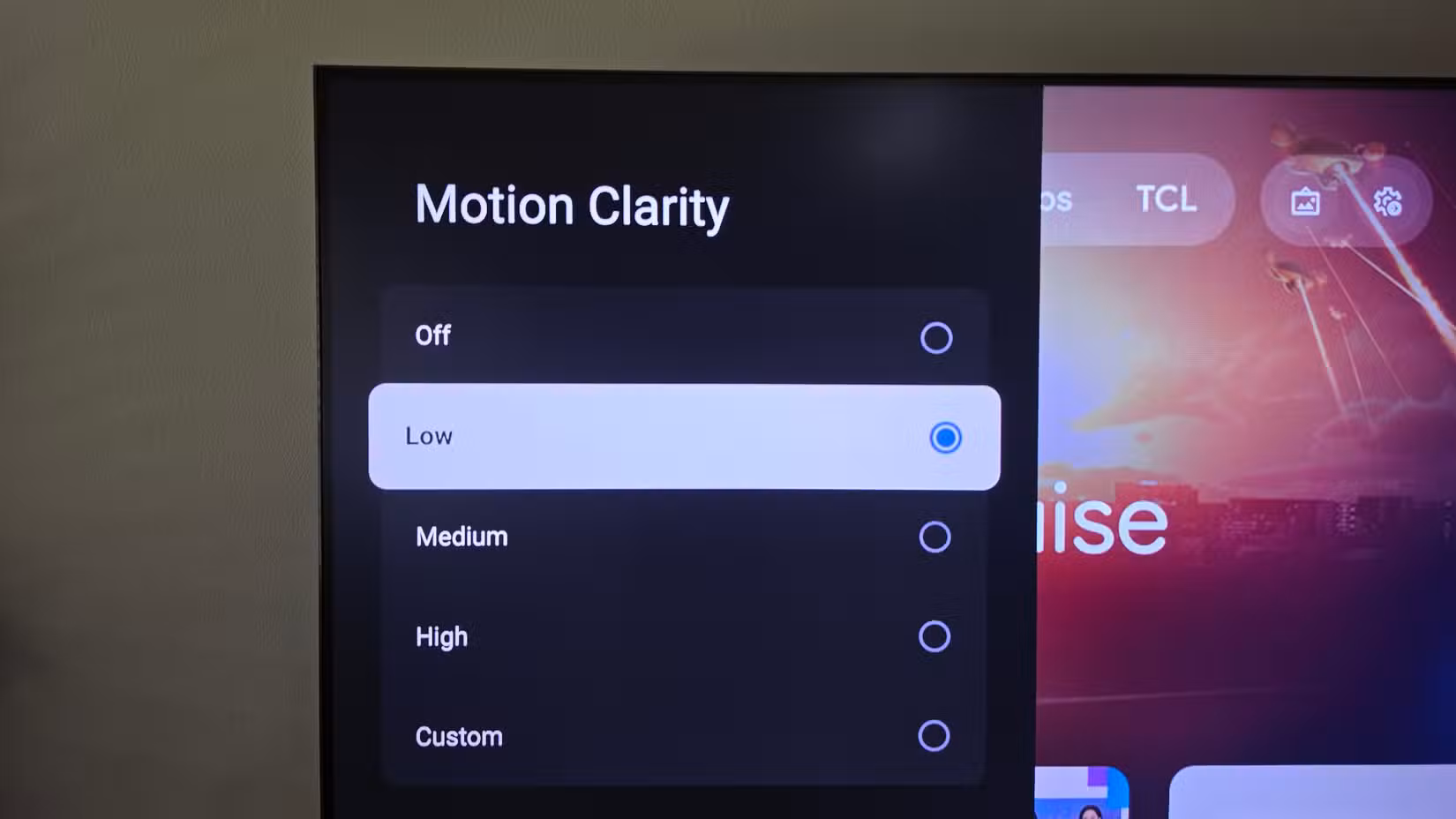 Motion clarity smooth scrolling low setting