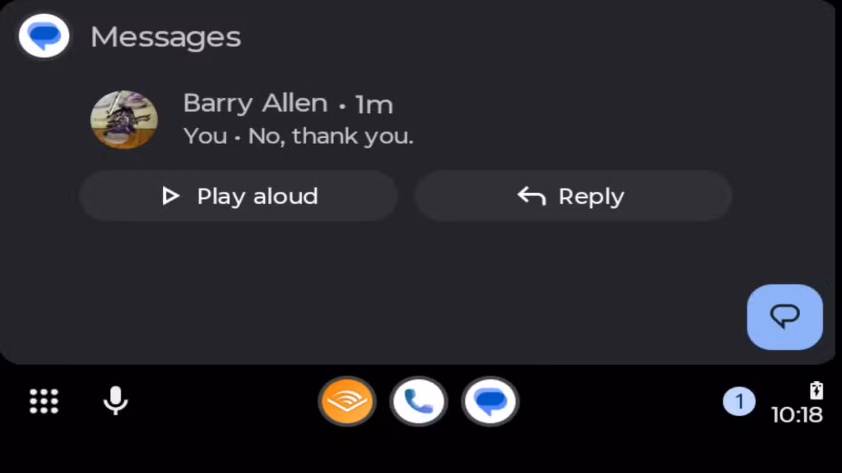 Reading a text message aloud in Android Auto
