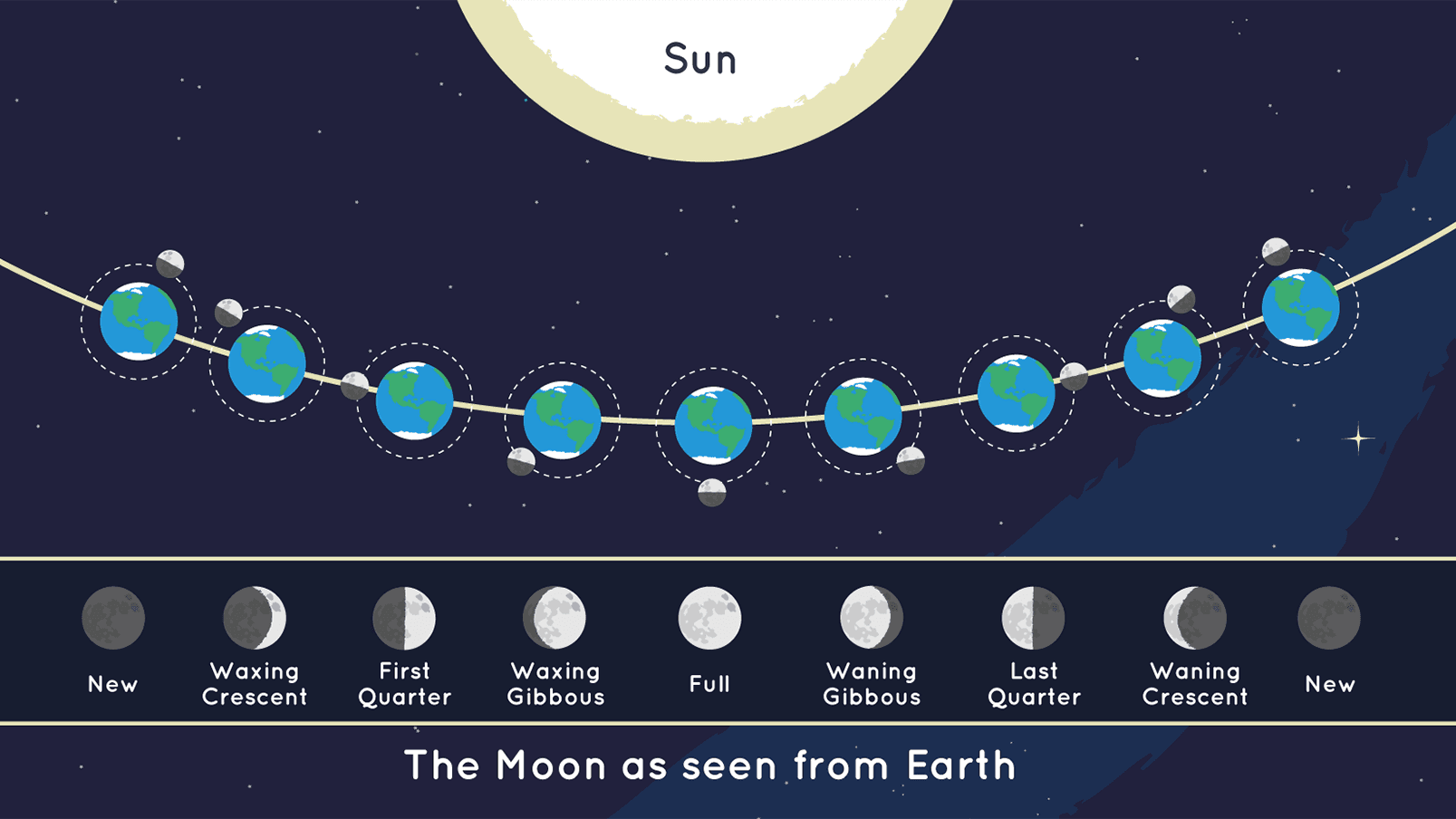 infographic detailing the phase of the moon as seen from Earth