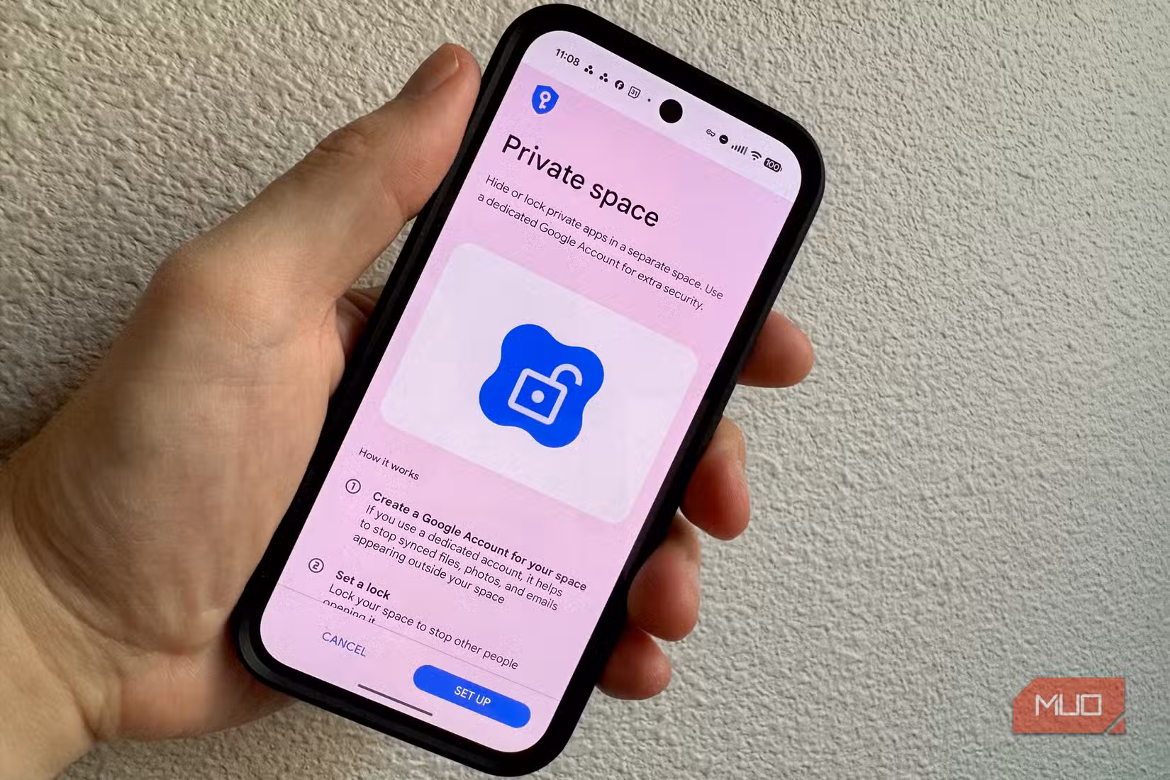 Private space setup screen on Pixel