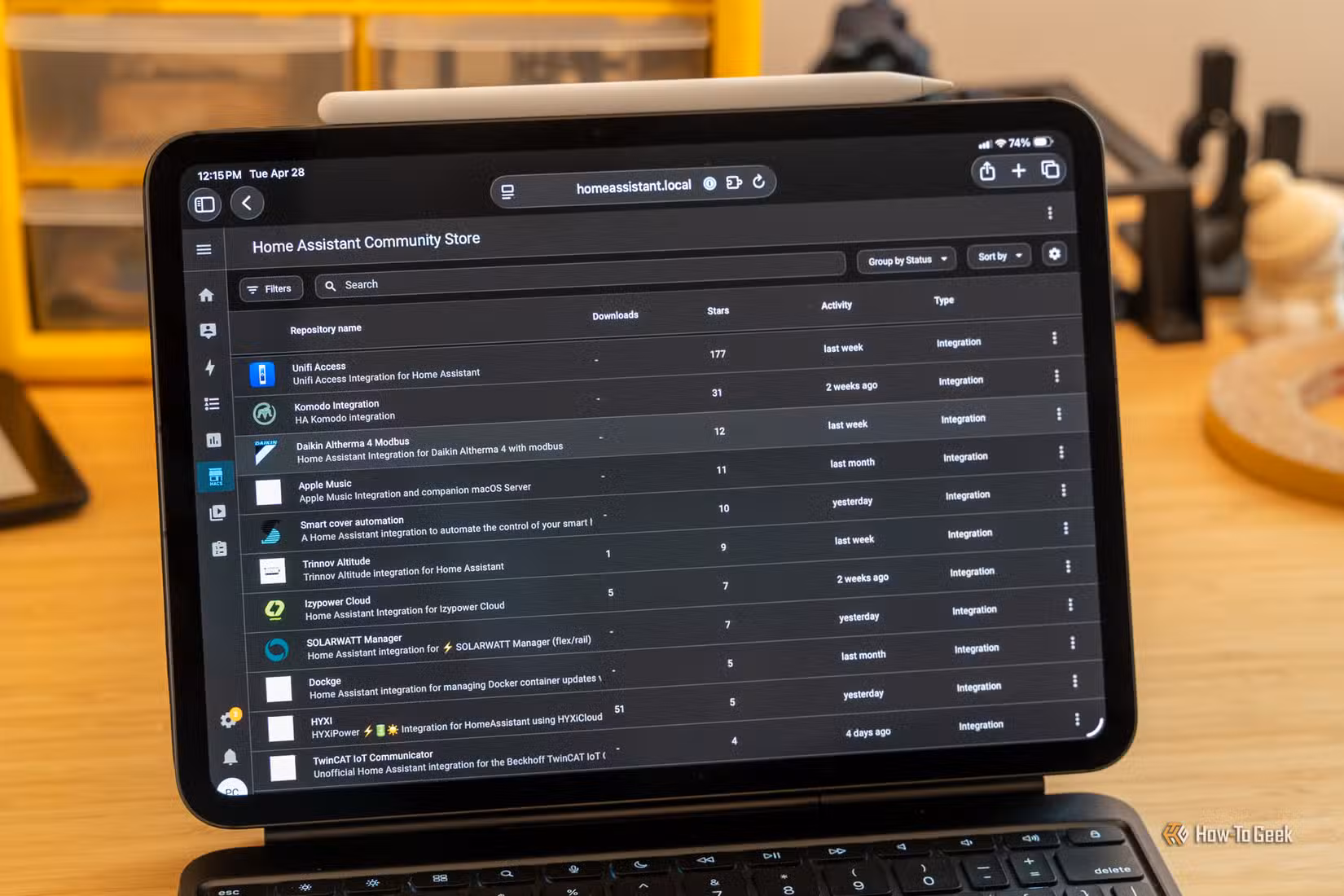 The HACS panel opened in Home Assistant on an iPad Pro.