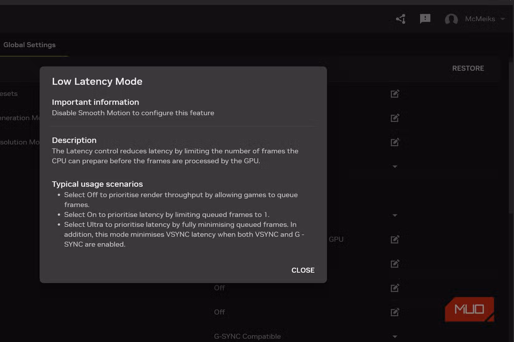 Low Latency Mode in the Nvidia App