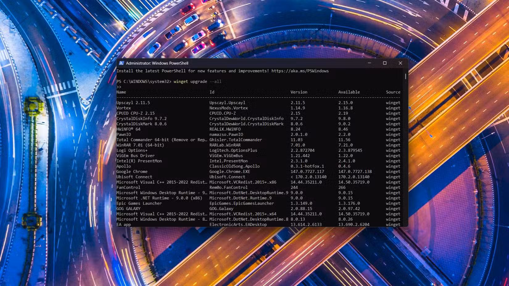 Updating apps with the winget command