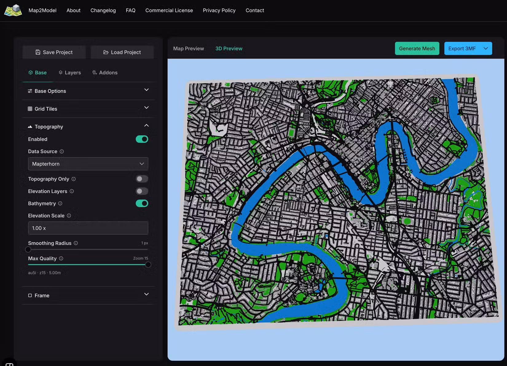 Map2Model showing Brisbane, Austrralia.
