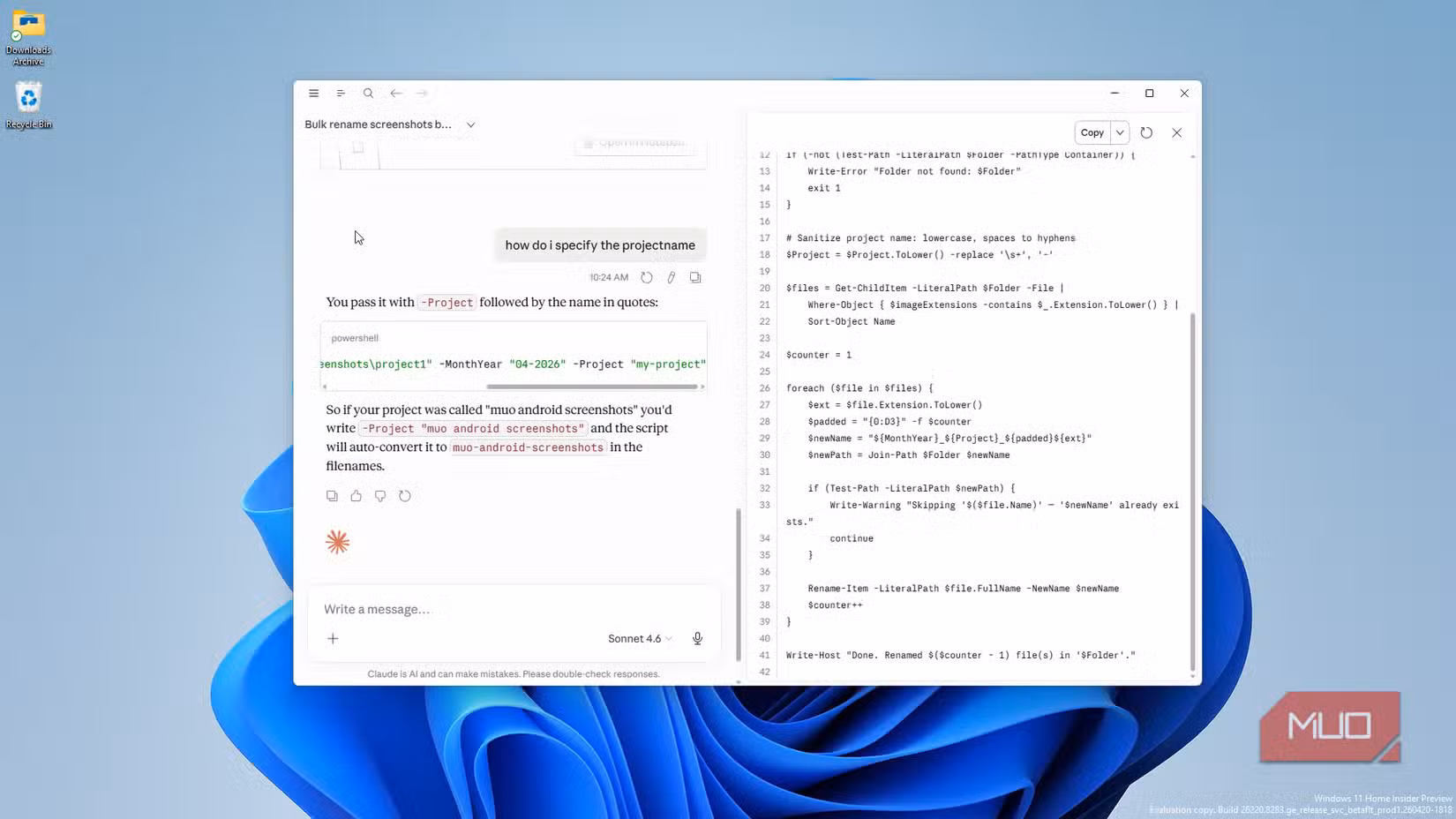 Working iwth Claude to create bulk rename script
