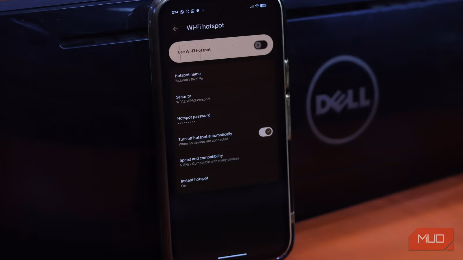 Pixel 9a with Wi-fi hotspot menu.