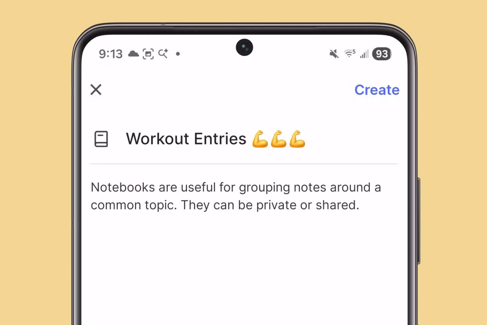 Journal entry on the Evernote app on a Samsung device.