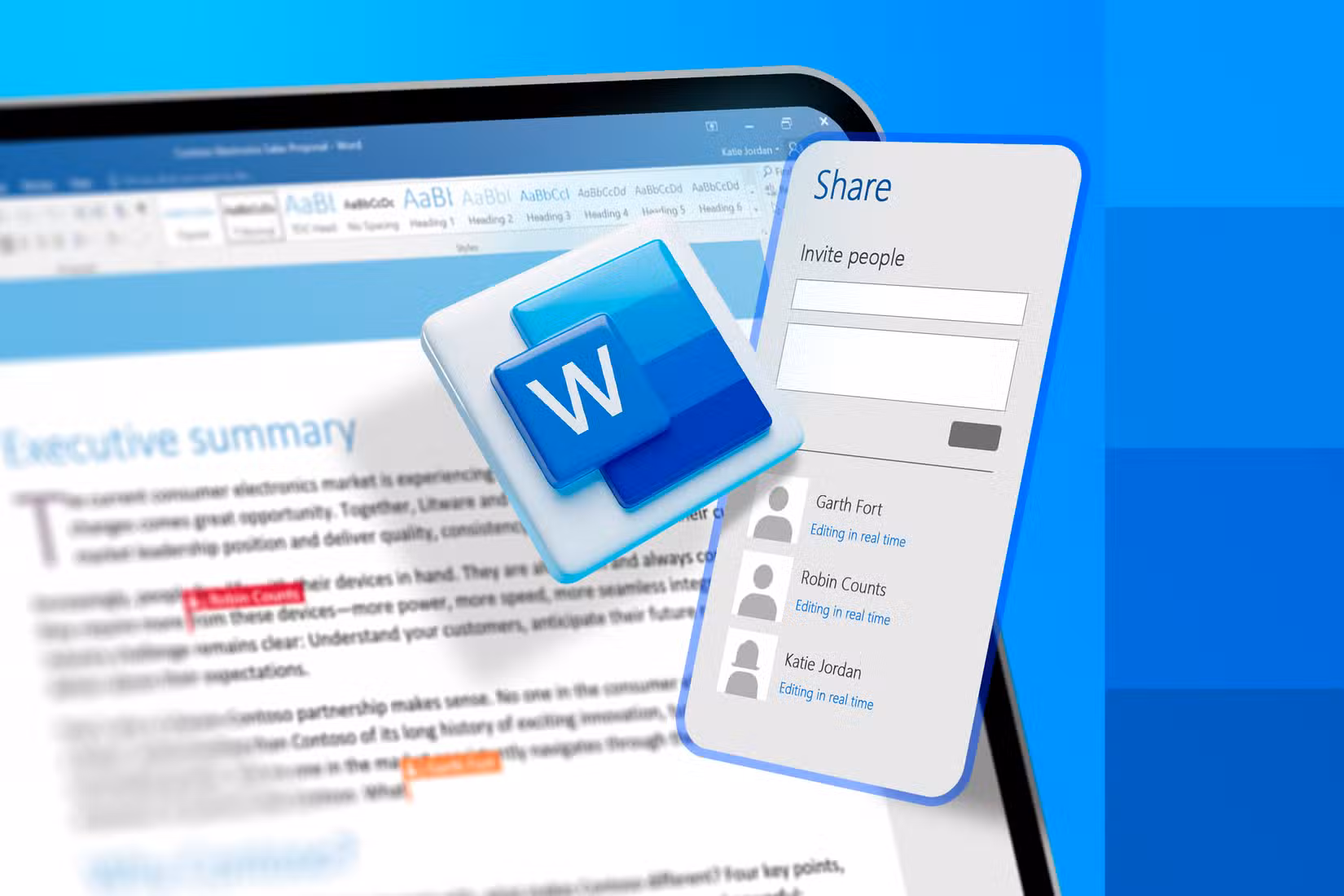 Screen with Microsoft Word open with the sharing window and the Word Logo.