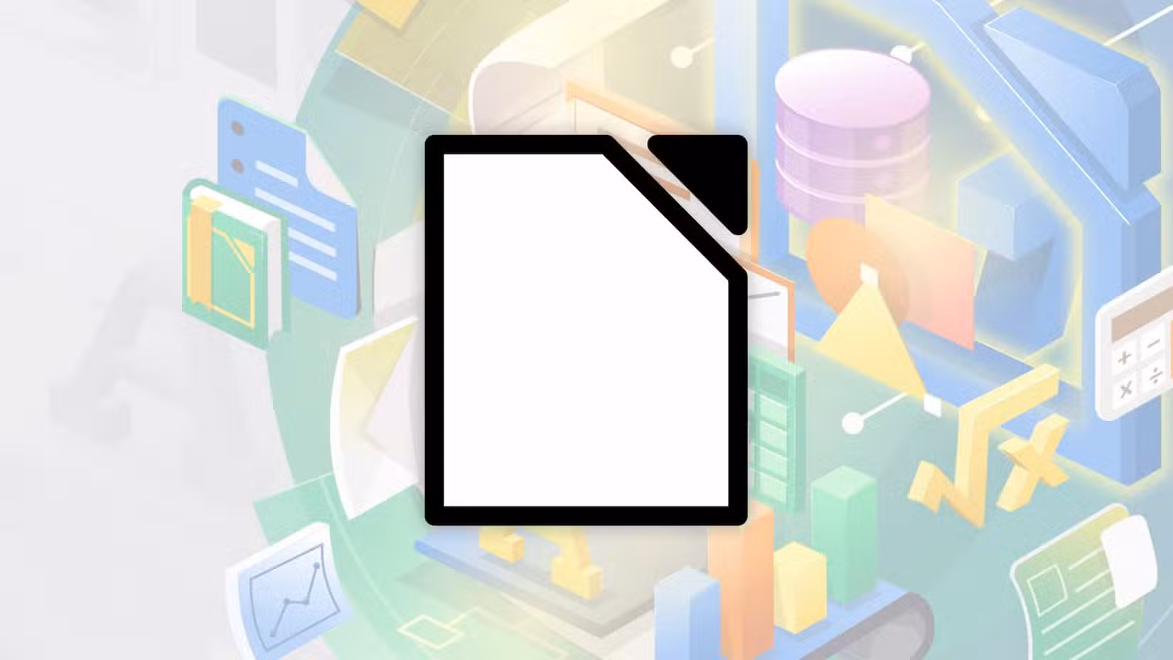 The LibreOffice logo on a background that looks like Excel sheets and other Microsoft apps.
