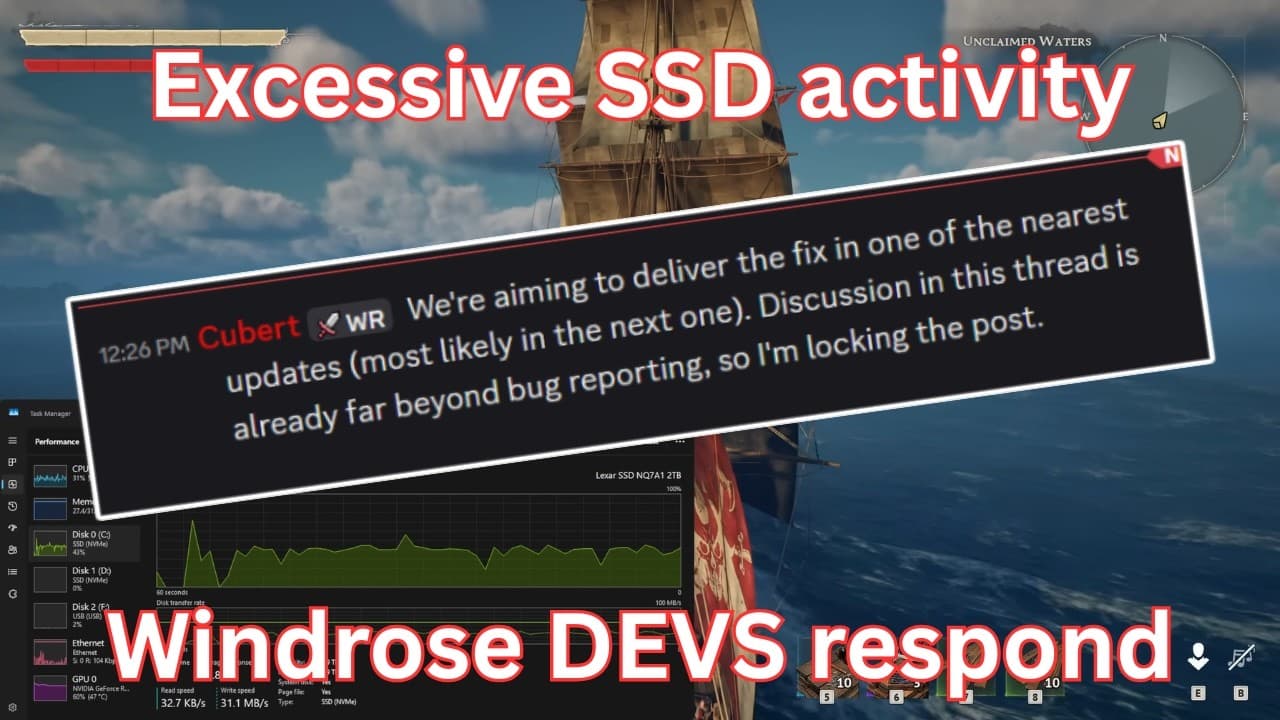 Windrose excessive read/write issue for SSDs (CONFIRMED: Fix incoming in next patch) - YouTube