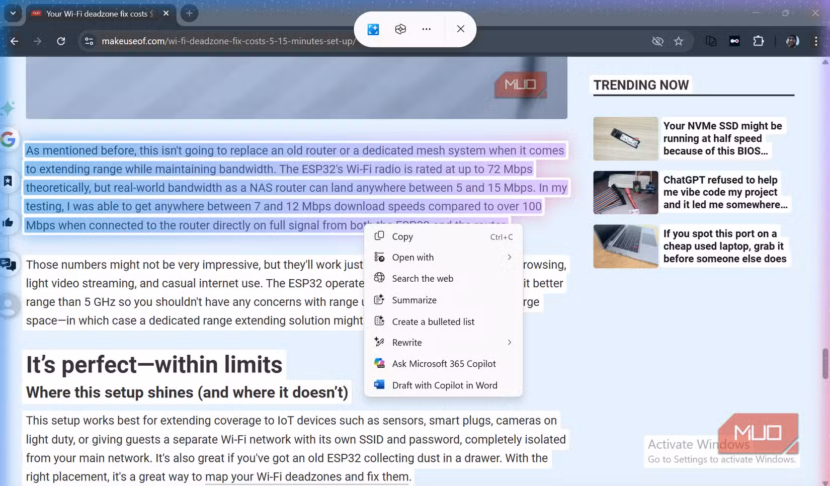 microsoft click to do windows 11 context menu on laptop screen.