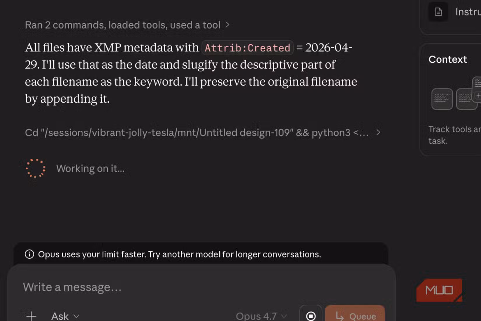 The commands running on Claude Cowork