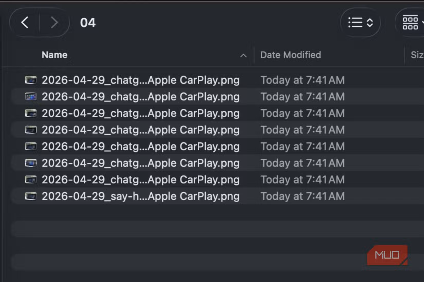 The finder app folder on MacBook