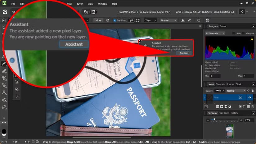 Showing the Assistant in Affinity.