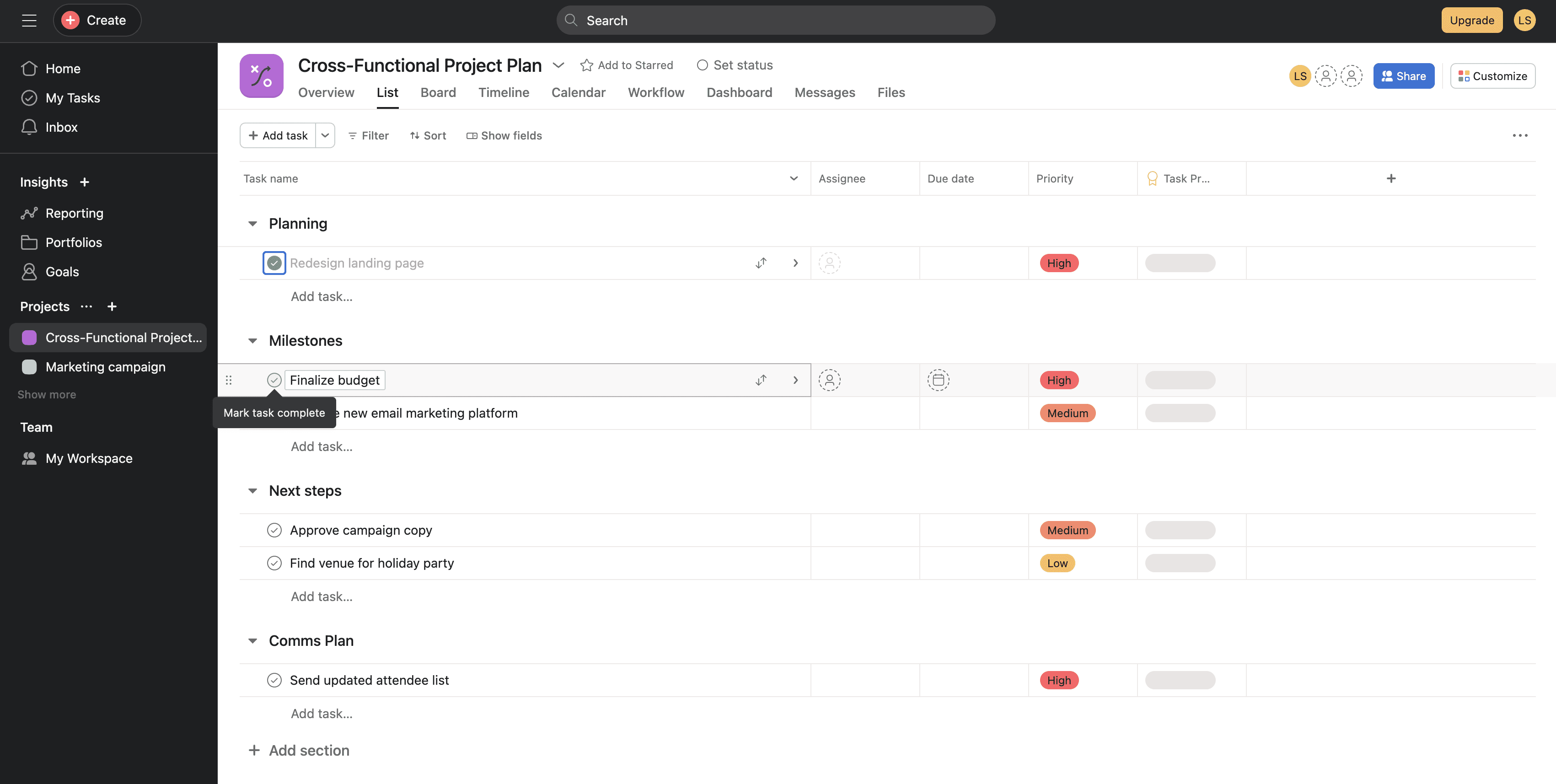 Asana, our pick for the best Trello alternative for scaling teams.