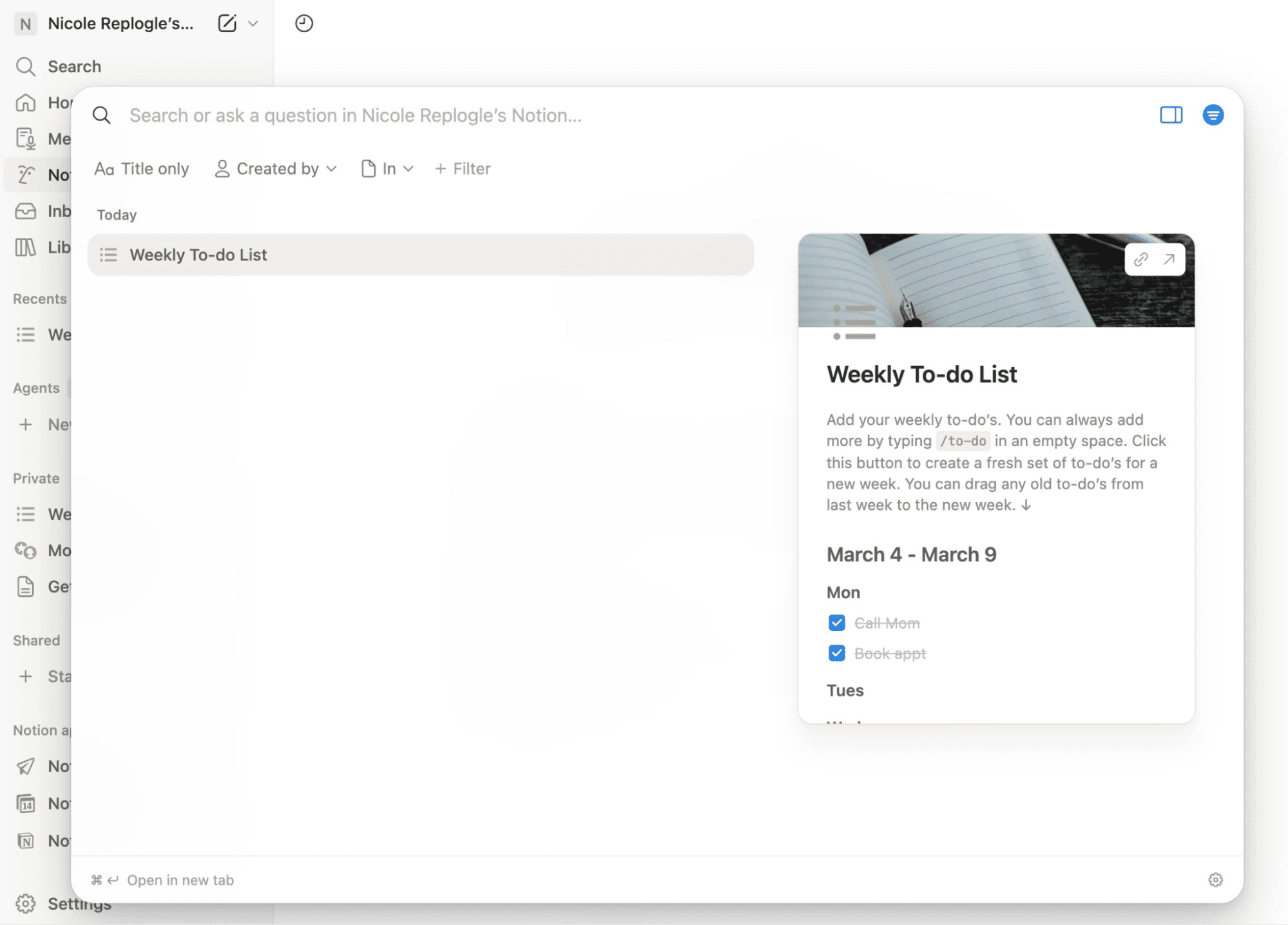 Using the search bar to ask Notion AI questions