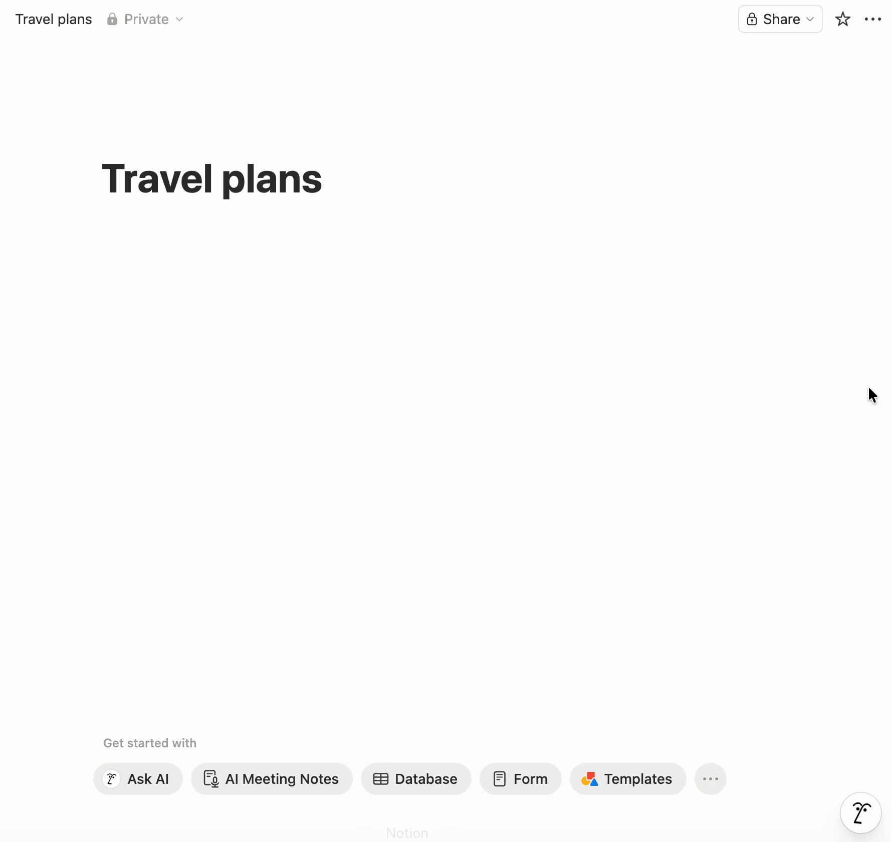 Demo of how to start a Notion AI chat from a Notion page.