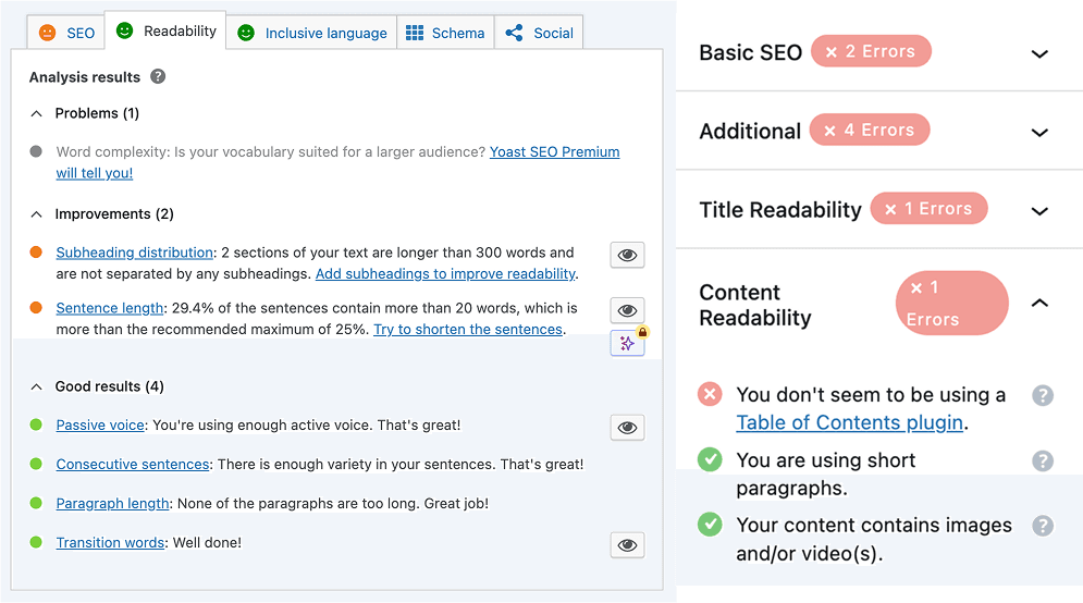 Yoast and Rank Math readability scores
