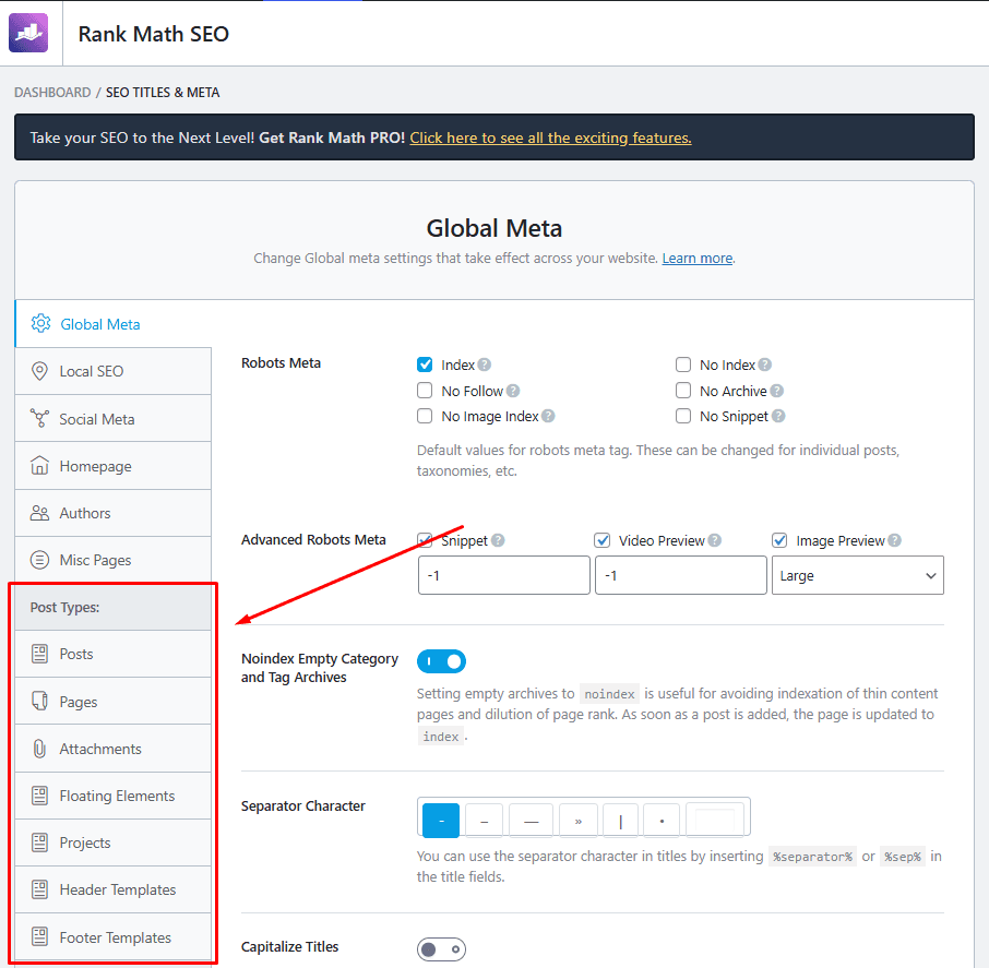 Rank Math global SEO settings with Elementor and related plugins