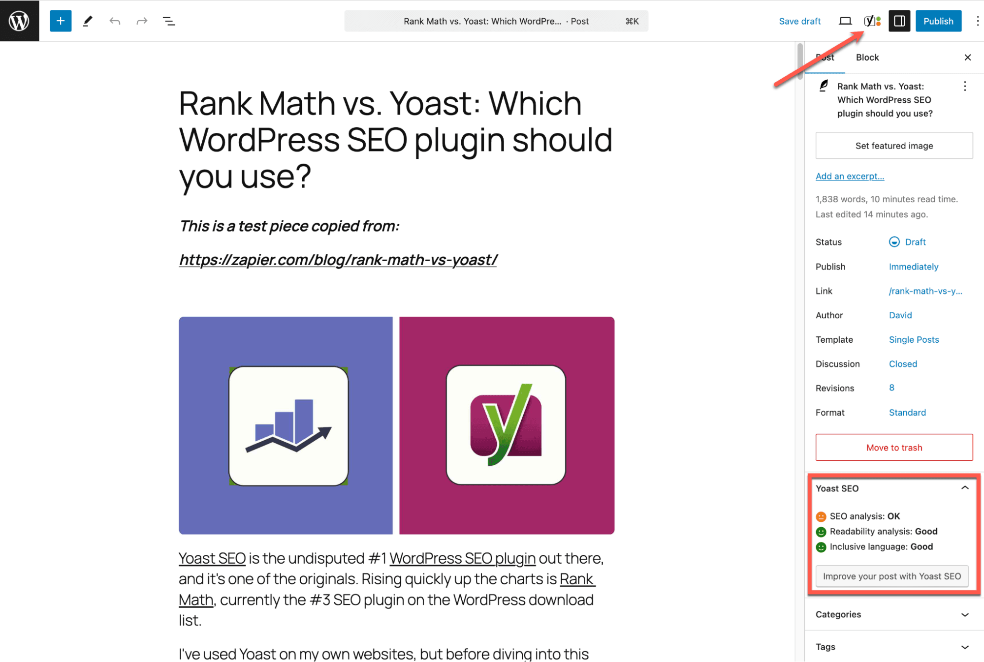 The Yoast logo on an individual page
