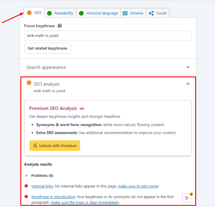 Yoast optimization notifications on individual pages
